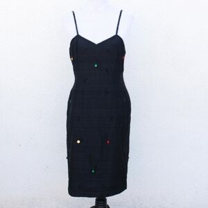 Black Silk Vintage 1950s 1960s Jeweled and Beaded Cocktail Dress Made in India